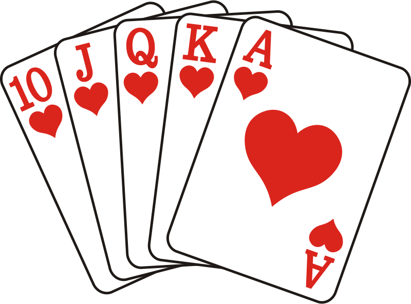 A royal flush of hearts: 10, jack, queen, king, ace